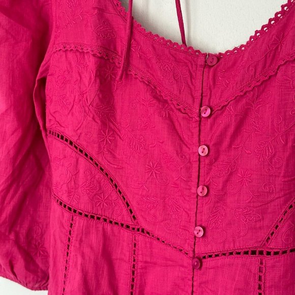Free People Lisa Embroidered Lace Midi Dress Size S Pink Puff Sleeves Boho BNWT - Picture 8 of 16